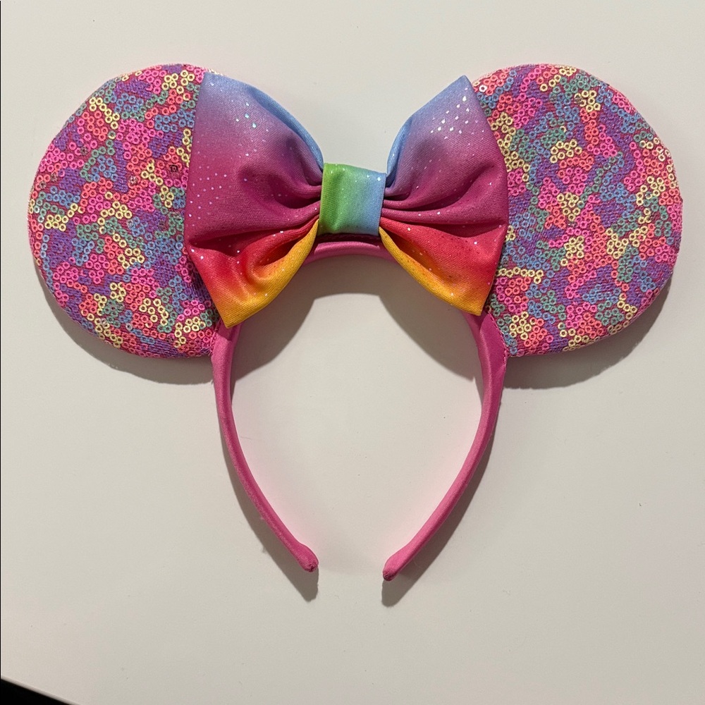 Disney Pink Rainbow Sequin Minnie Ears Headband
